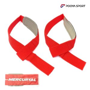 بند لیفت MERCURYAL رنگ قرمز پددار – جفتی برای استفاده در بدنسازی و وزنه‌برداری