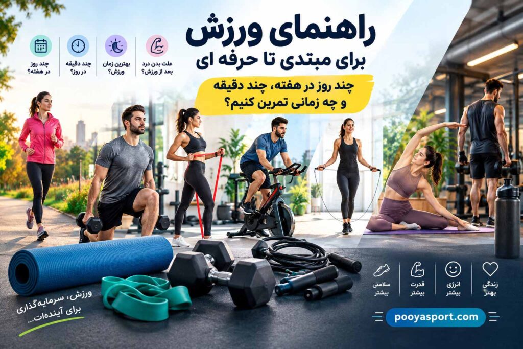 راهنمای ورزش برای مبتدی تا حرفه ای با نمایش تمرینات قدرتی، هوازی و کششی